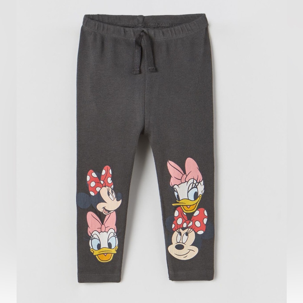Zara Minnie Mouse & Daisy Gray Ribbed Toddler Girls Leggings 3-4 Years